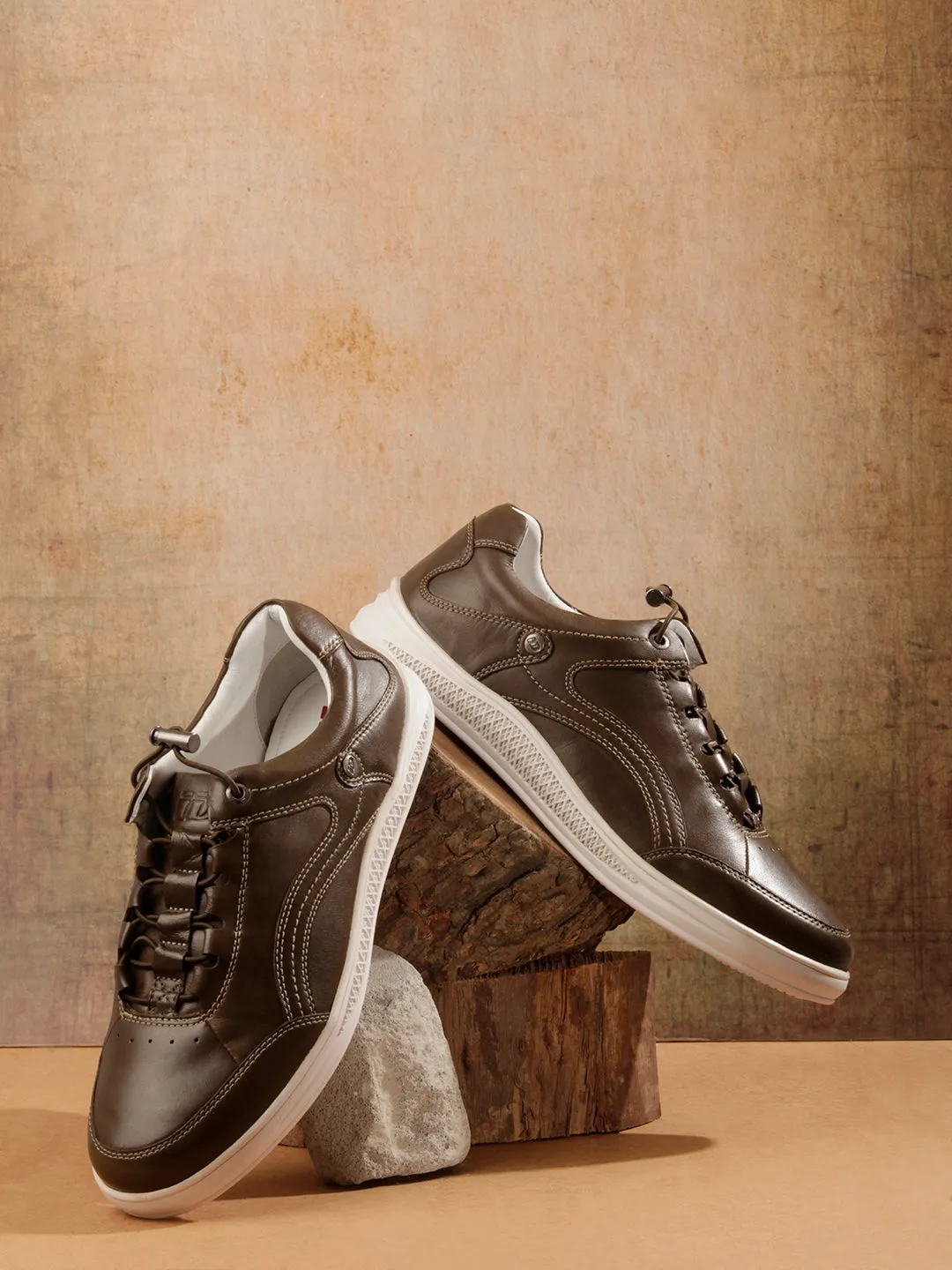Men Olive Leather Sneaker (ID3090)