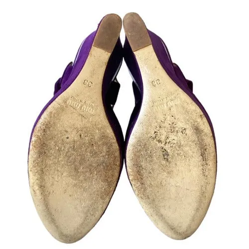 MIU MIU Purple Suede Ankle Strap Platform Wedge Sandals, Size 38