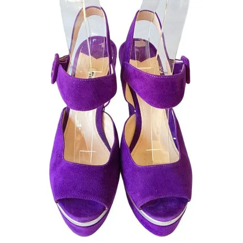 MIU MIU Purple Suede Ankle Strap Platform Wedge Sandals, Size 38