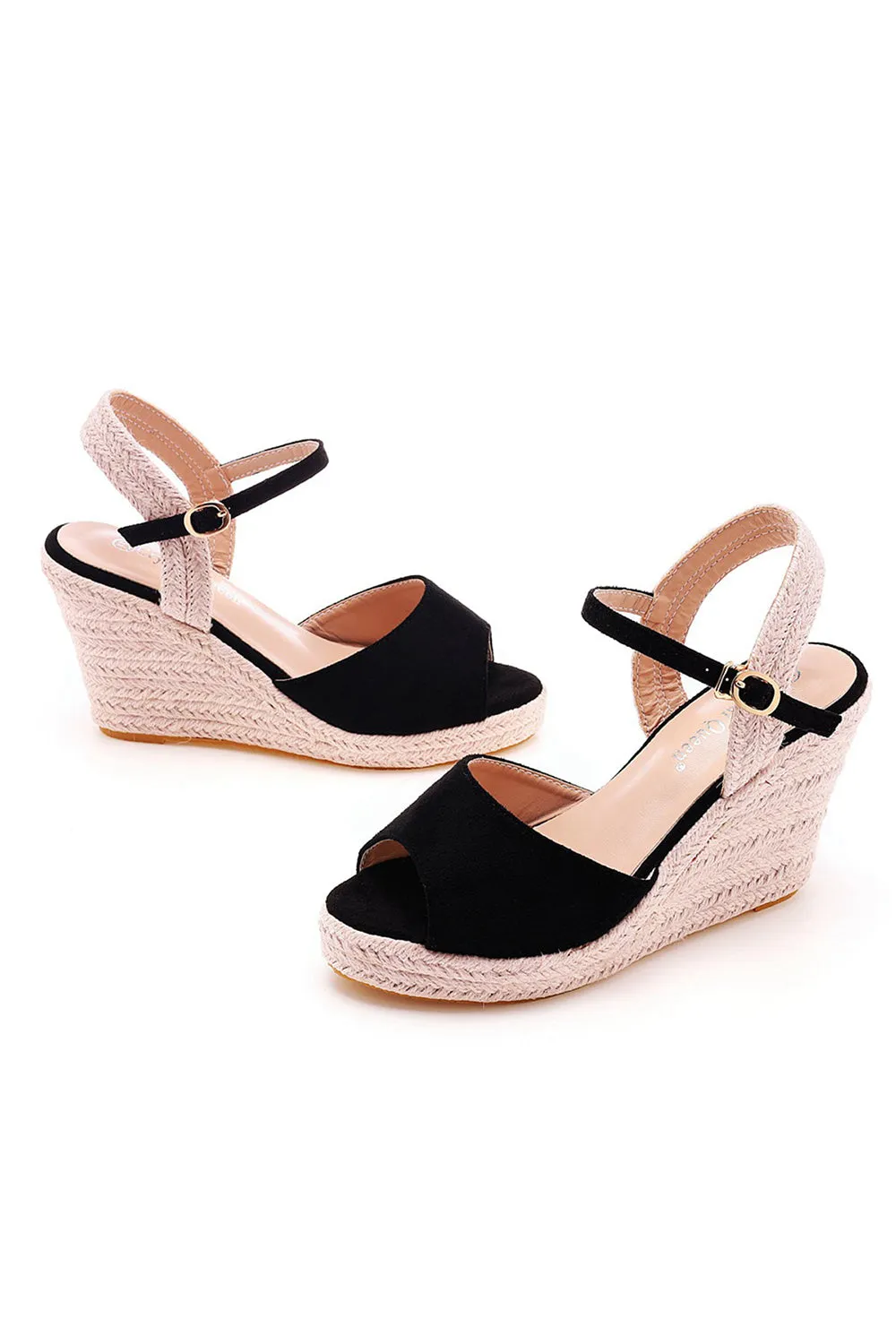 Peep Toe Espadrille Buckle Strap Wedge Sandals