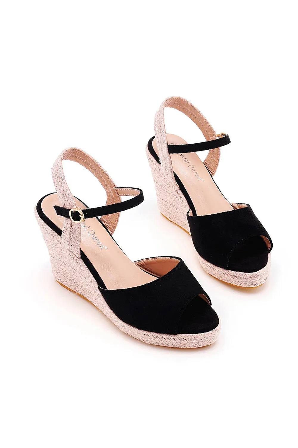 Peep Toe Espadrille Buckle Strap Wedge Sandals