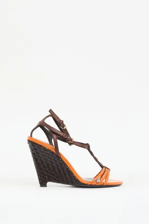 Prorsum Orange & Brown T-Strap Wedge