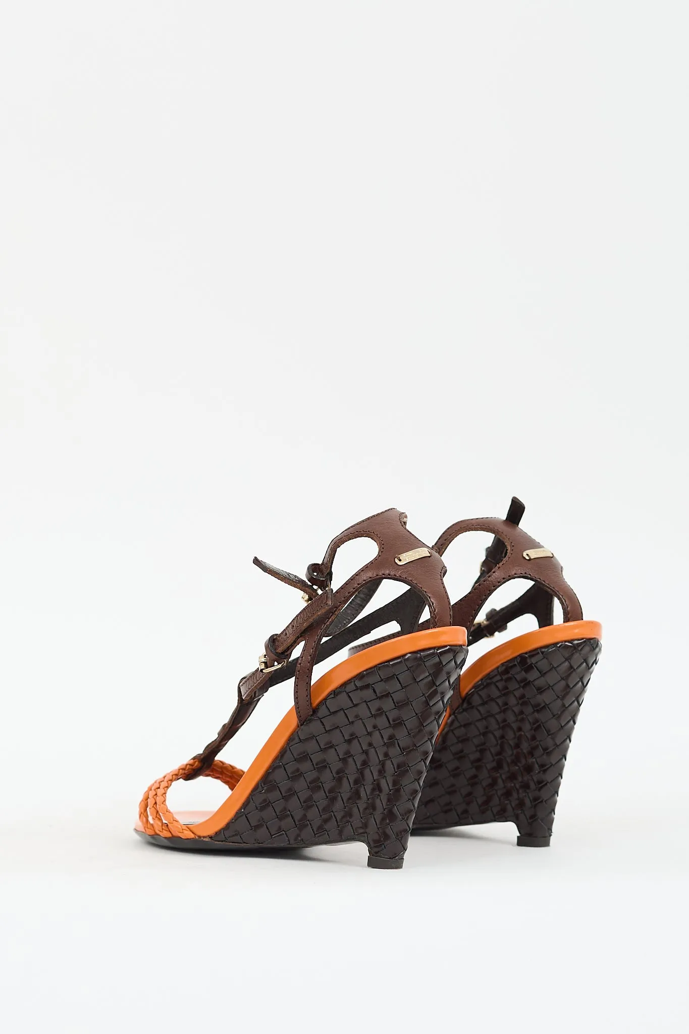 Prorsum Orange & Brown T-Strap Wedge
