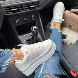Purpdrank - Platform White Shoes Woman Sneakers Fashion Ladies Trainers Baskets Femme Casual Chunky Sneakers Woman Big Size 43