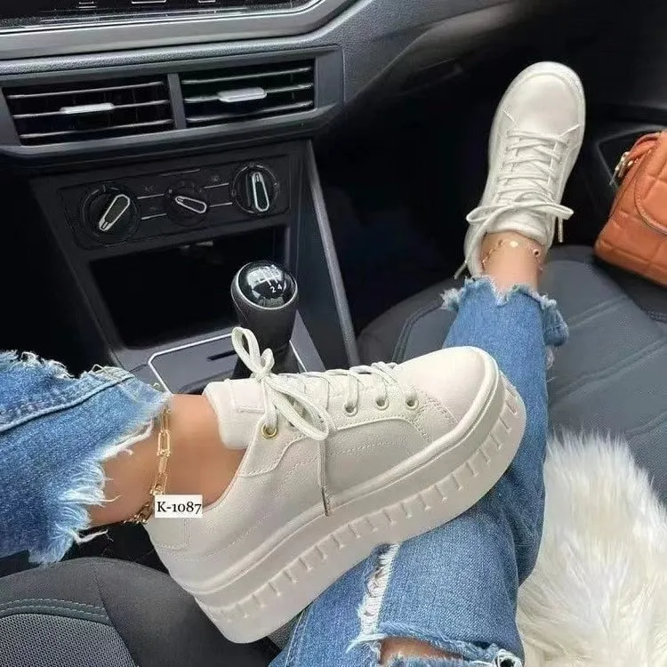Purpdrank - Platform White Shoes Woman Sneakers Fashion Ladies Trainers Baskets Femme Casual Chunky Sneakers Woman Big Size 43