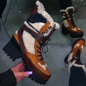 Purpdrank - Stitching Warm Thick-Soled Fashion Autumn Winter Boots