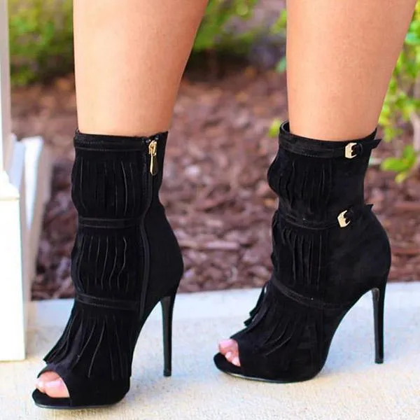 Purpdrank - Tassel Zipper Fashion High Heels