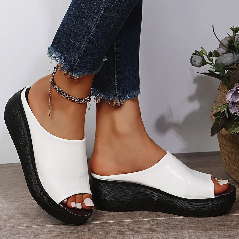 Purpdrank - Women Sandals Peep Toe Platform Sandals For Summer Shoes Women Wedge Sandal Soft Bottom Heels Slippers Women Summer Footwear