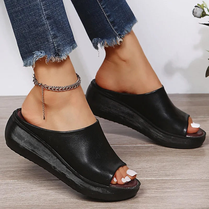 Purpdrank - Women Sandals Peep Toe Platform Sandals For Summer Shoes Women Wedge Sandal Soft Bottom Heels Slippers Women Summer Footwear