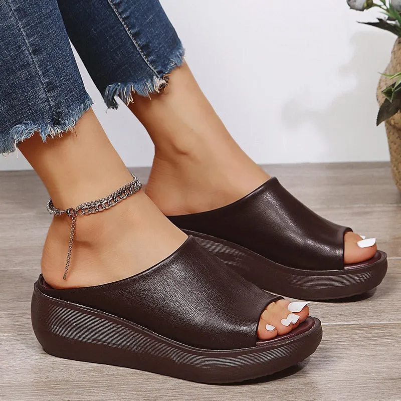 Purpdrank - Women Sandals Peep Toe Platform Sandals For Summer Shoes Women Wedge Sandal Soft Bottom Heels Slippers Women Summer Footwear