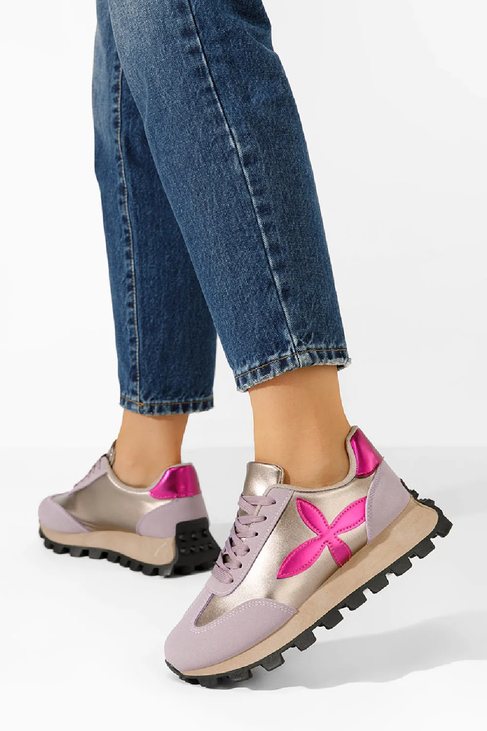 PURPLE LACE UP DESIGNER CHUNKY SNEAKERS TRAINERS