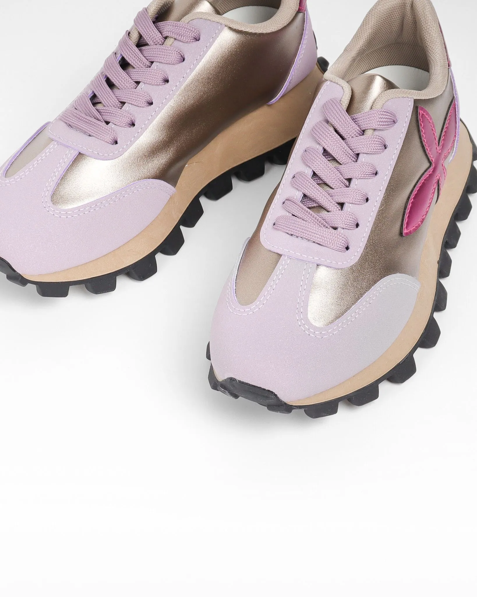 PURPLE LACE UP DESIGNER CHUNKY SNEAKERS TRAINERS