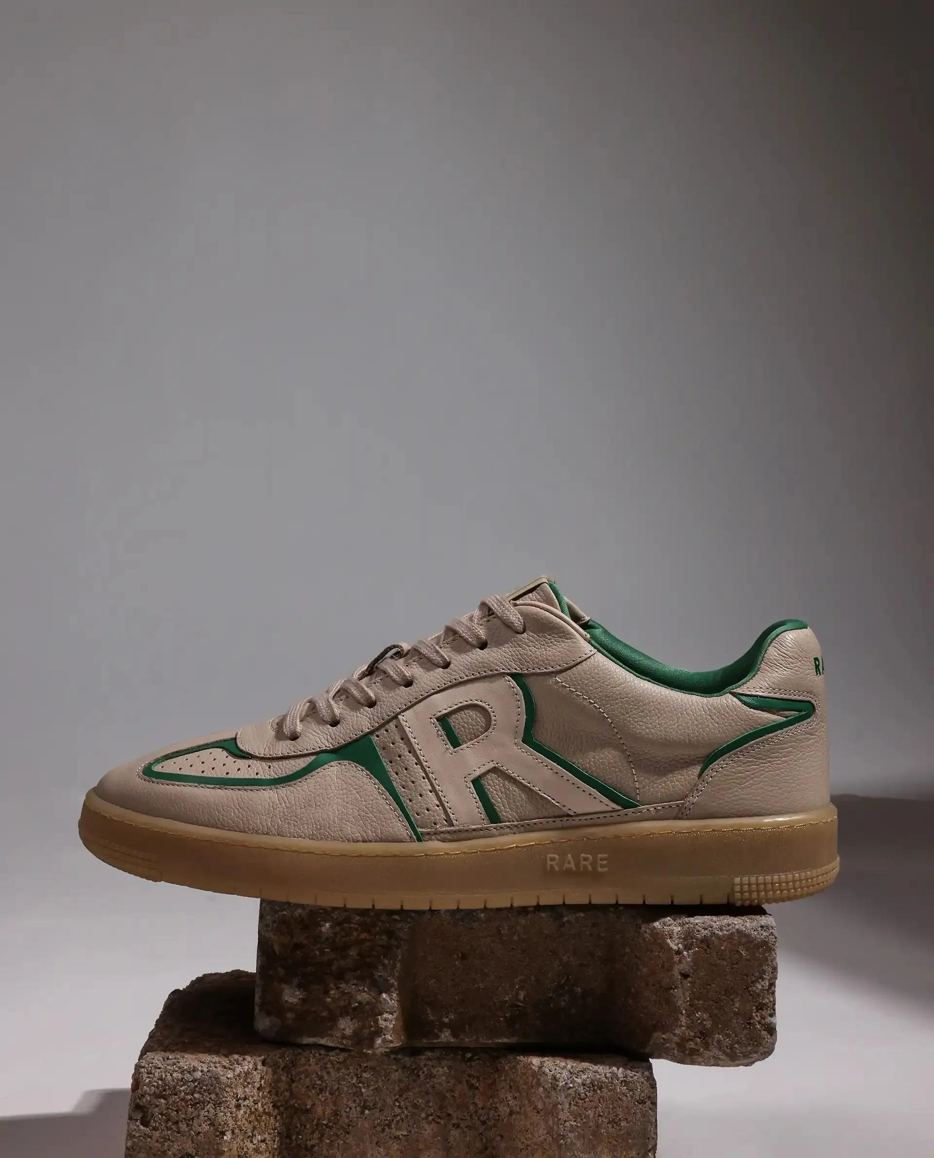 Rare Rabbit Men Ascend Beige Dual Tone Genuine Leather Lace-Up Low Top Sneaker Shoes