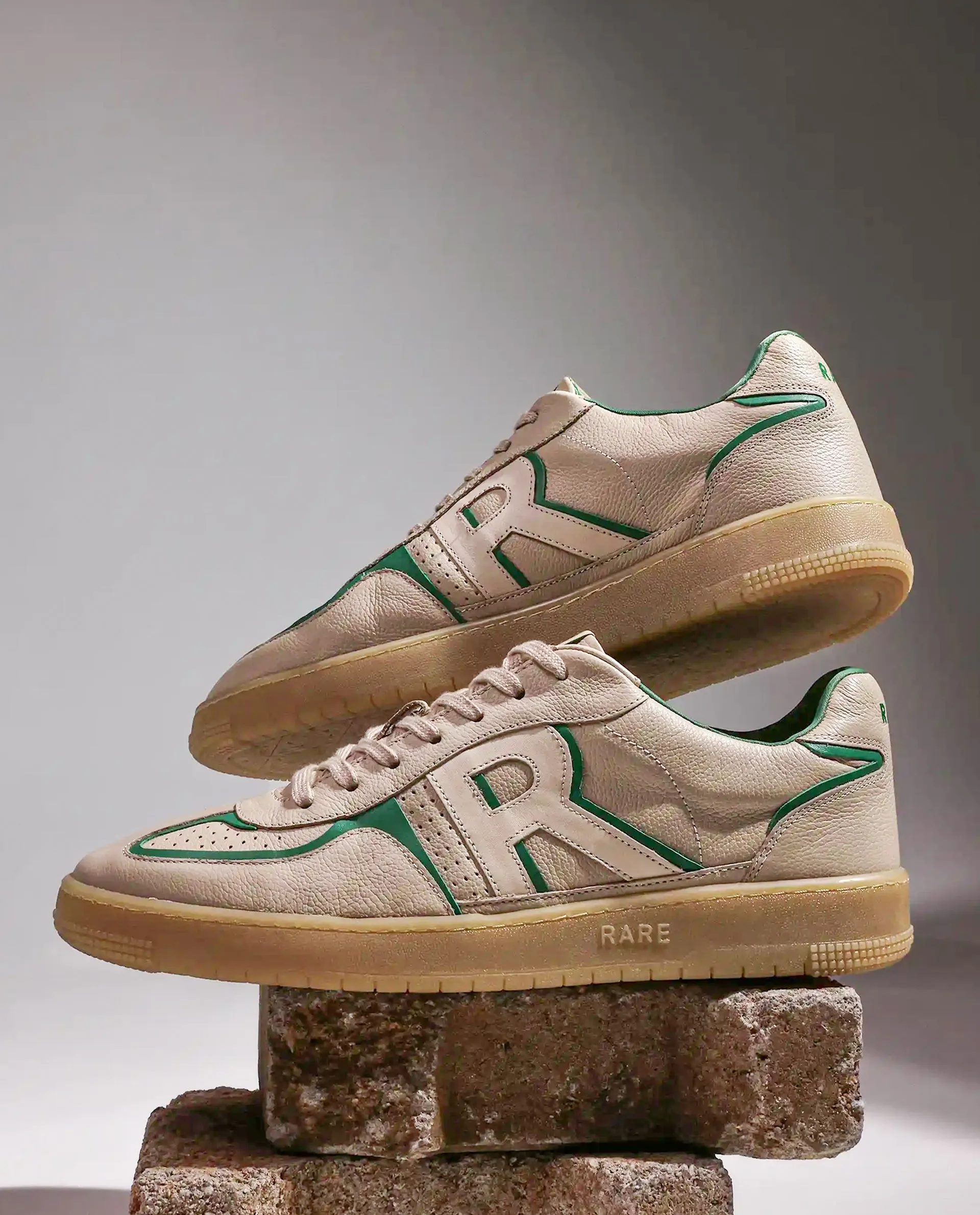 Rare Rabbit Men Ascend Beige Dual Tone Genuine Leather Lace-Up Low Top Sneaker Shoes