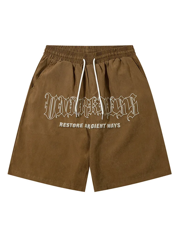 Retro Gothic Letter Print Casual Shorts
