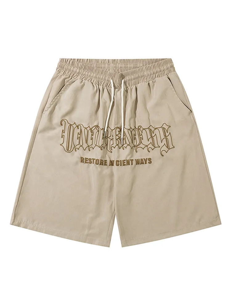 Retro Gothic Letter Print Casual Shorts