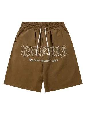 Retro Gothic Letter Print Casual Shorts