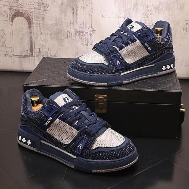 Rhinestone Mixed-Colors Lace-Up Sneakers