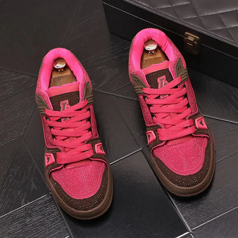 Rhinestone Mixed-Colors Lace-Up Sneakers