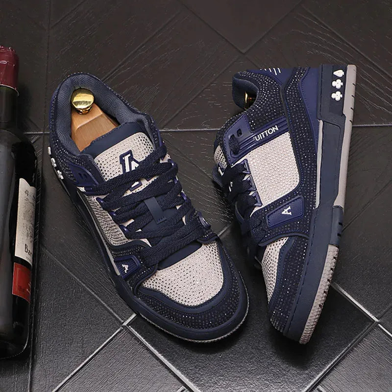 Rhinestone Mixed-Colors Lace-Up Sneakers