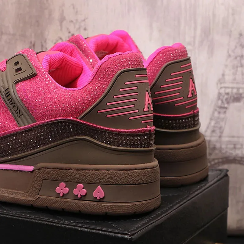 Rhinestone Mixed-Colors Lace-Up Sneakers