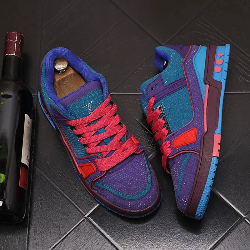 Rhinestone Mixed-Colors Lace-Up Sneakers