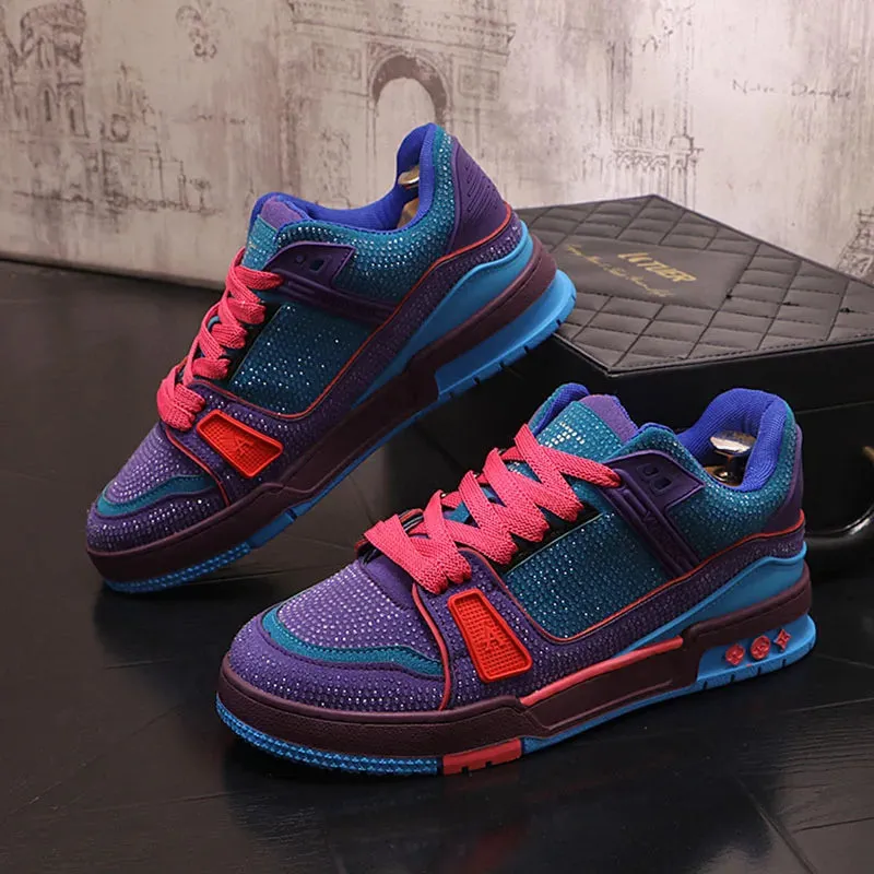 Rhinestone Mixed-Colors Lace-Up Sneakers