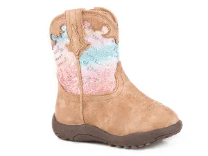 Roper Infant Girls Tan Multi Faux Leather Glitter Lace Cowboy Boots
