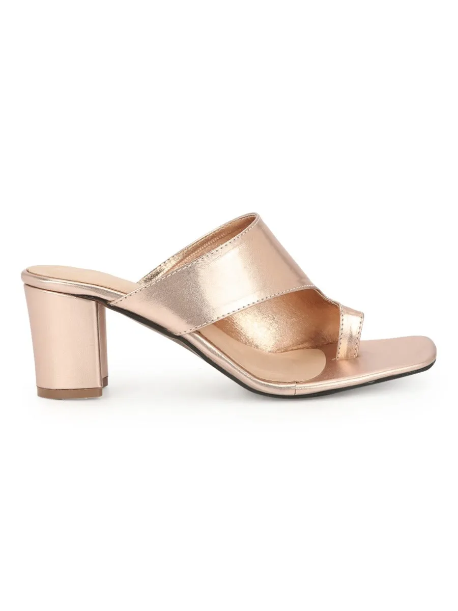 Rose Gold PU Square Toe Mules