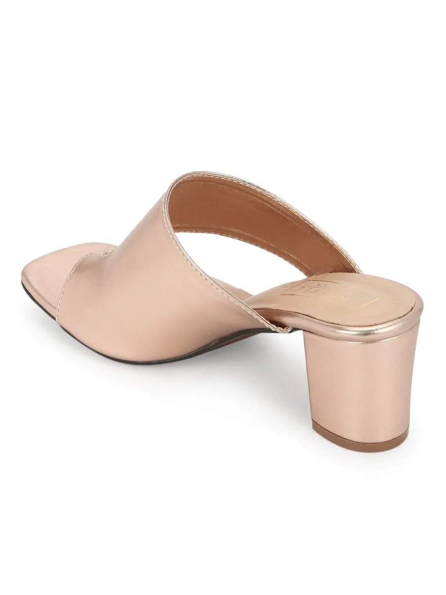 Rose Gold PU Square Toe Mules
