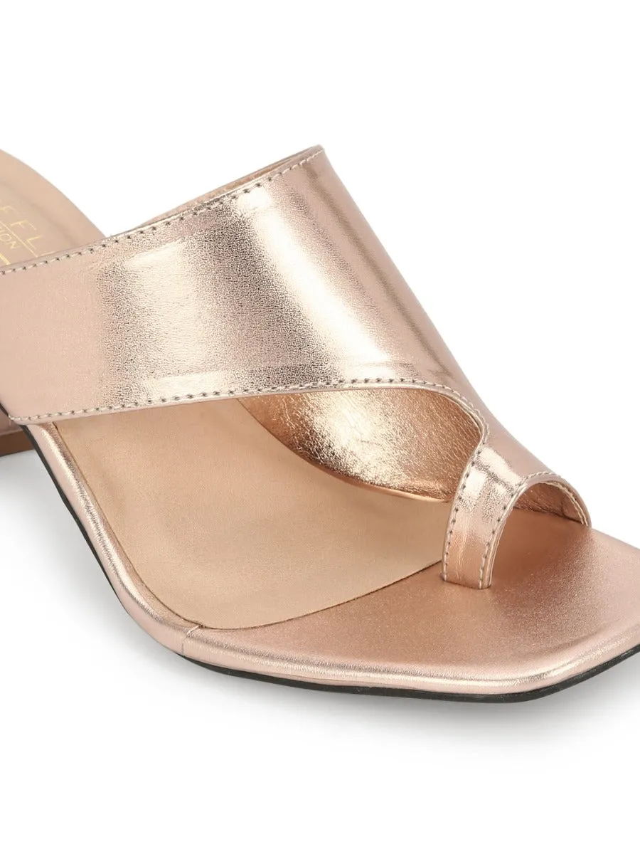 Rose Gold PU Square Toe Mules