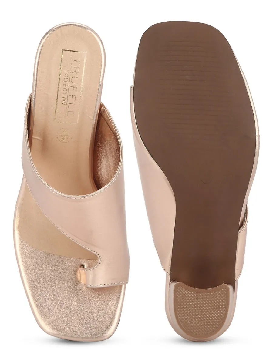 Rose Gold PU Square Toe Mules