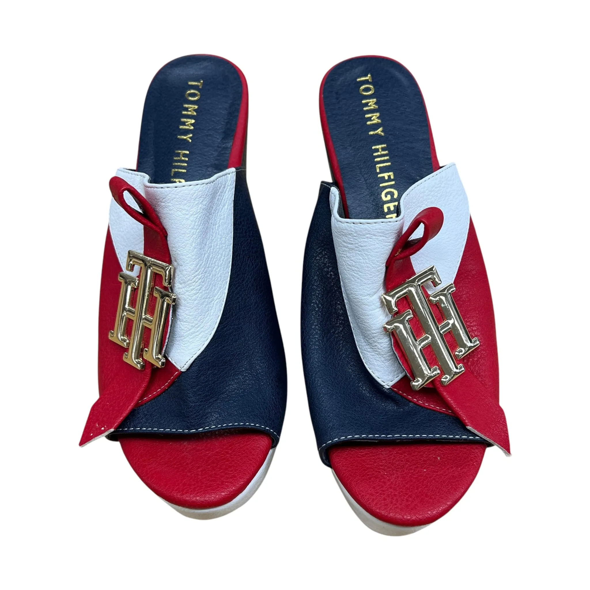 Sandals Heels Wedge By Tommy Hilfiger In Nautical Print, Size:7