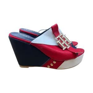 Sandals Heels Wedge By Tommy Hilfiger In Nautical Print, Size:7