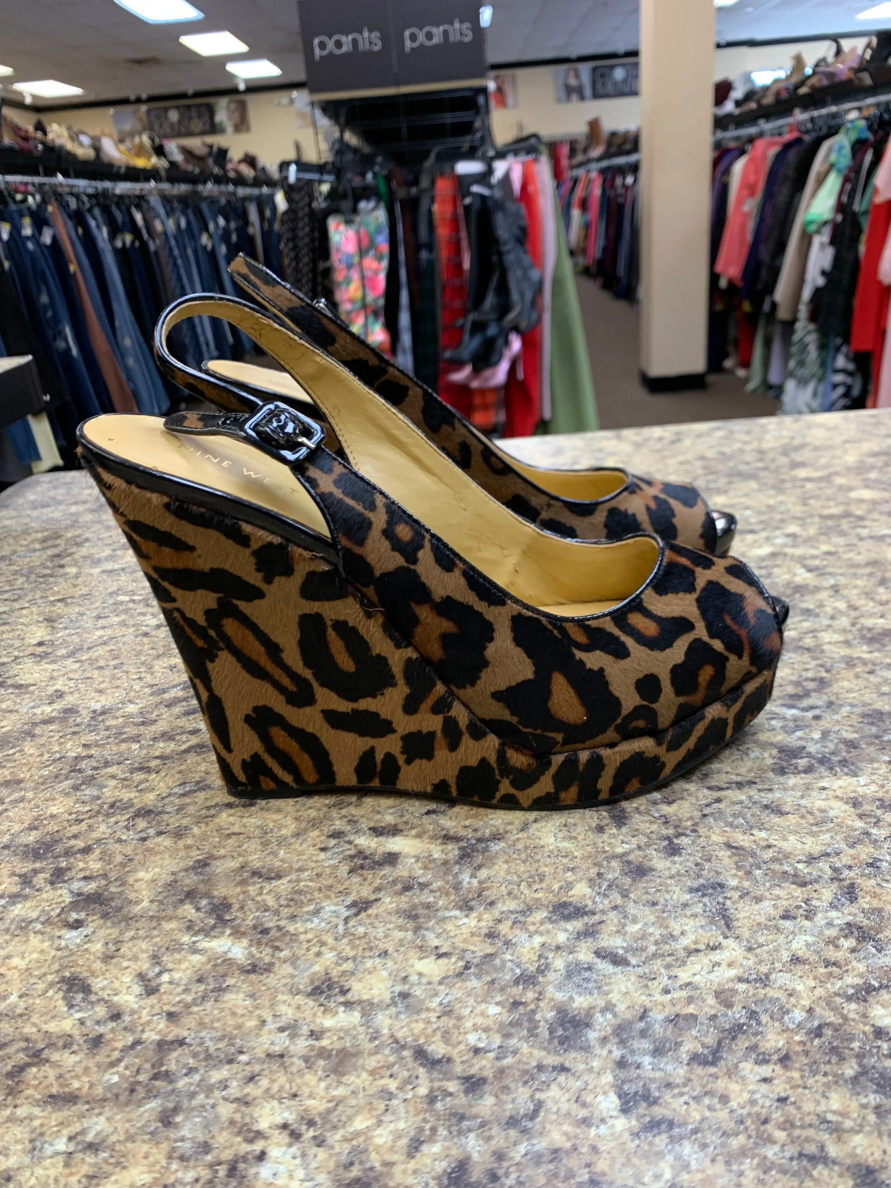Shoes Heels Wedge By Nine West In Animal Print, Size: 10.5