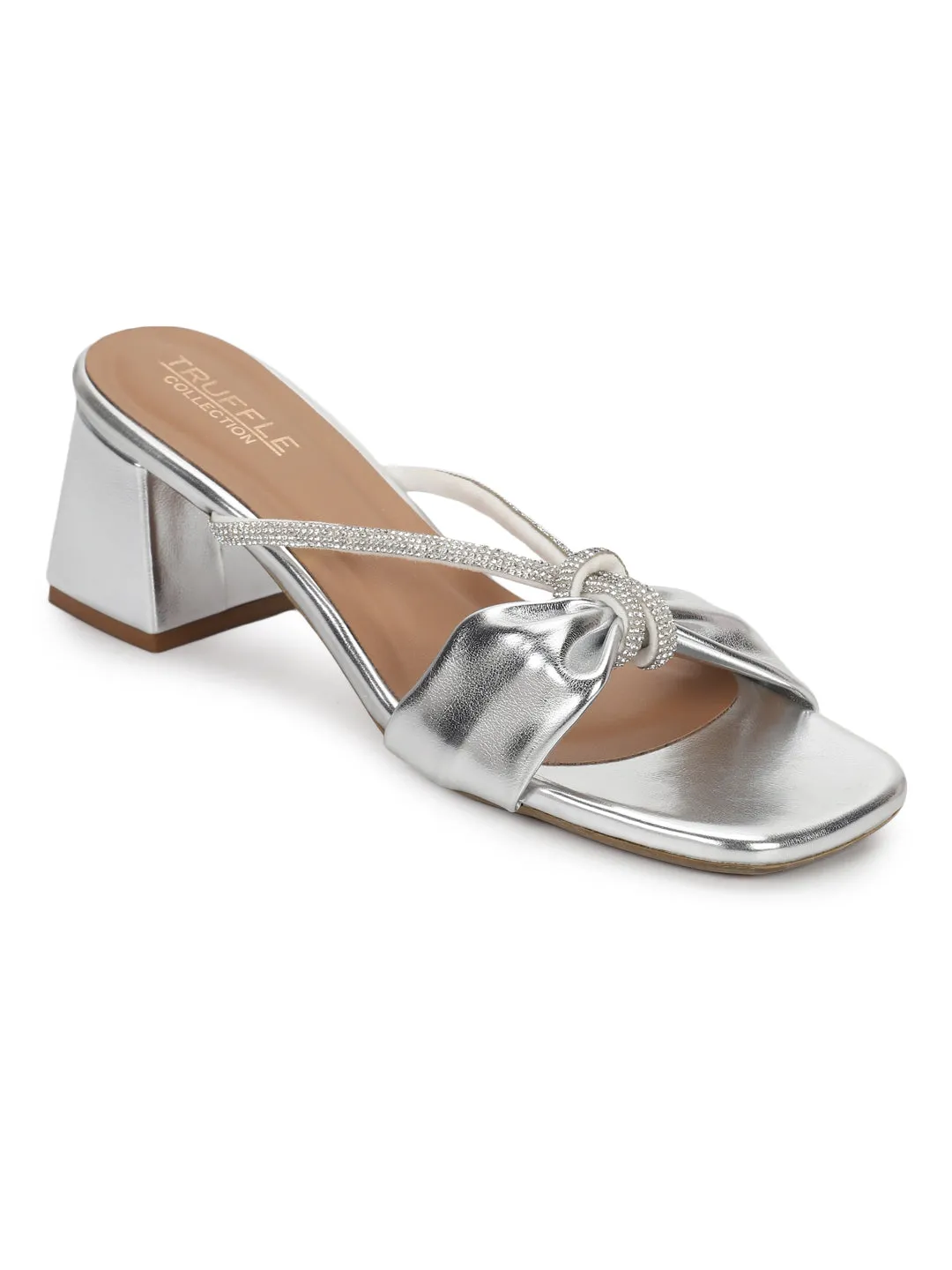 Silver PU Diamante Block Heel Mules (TC-ST-1334-SIL)