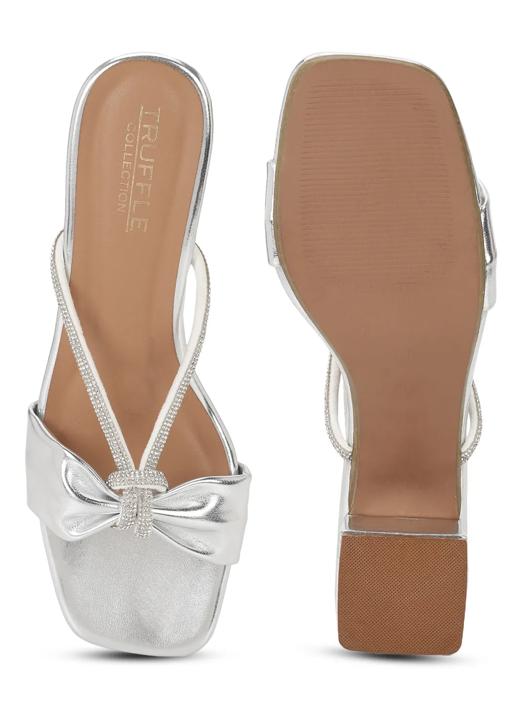 Silver PU Diamante Block Heel Mules (TC-ST-1334-SIL)