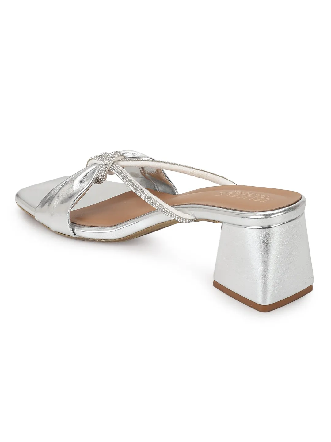 Silver PU Diamante Block Heel Mules (TC-ST-1334-SIL)