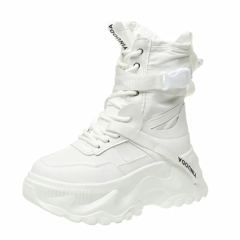 Sohiwoo Black White Chunky Platform Ankle Boots for Women  Autumn Thick Bottom Motorcycle Shoes Lace Up Punk Botas De Mujer