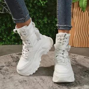 Sohiwoo Black White Chunky Platform Ankle Boots for Women  Autumn Thick Bottom Motorcycle Shoes Lace Up Punk Botas De Mujer