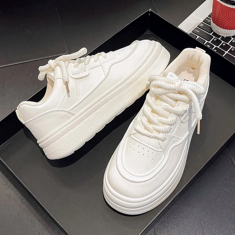 Sohiwoo Chunky White Sneakers Woman Autumn Thick Bottom Vulcanized Shoes Wman Pu Leather Platform Sneaker Shoes Female