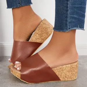 Sohiwoo Women Comfy Cork Wedge Sandals Slip on Lug Sole Platform Slide Sandals