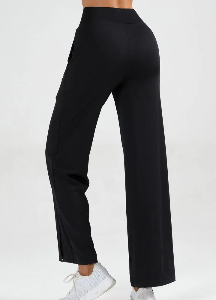 Split Hem Wide Leg Pants - Black
