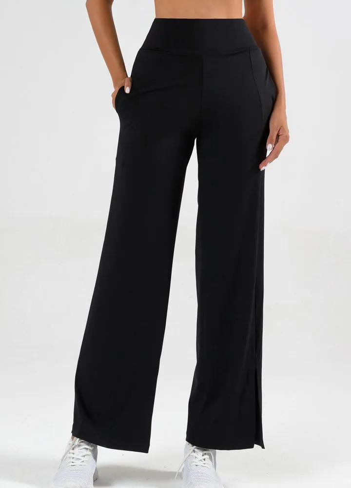 Split Hem Wide Leg Pants - Black