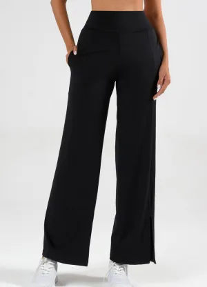 Split Hem Wide Leg Pants - Black