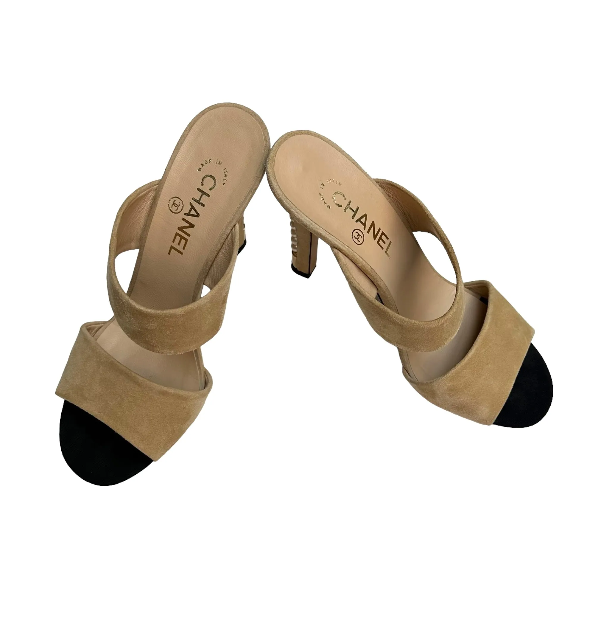 Suede Heels w/Faux Pearl Accents - 9.5