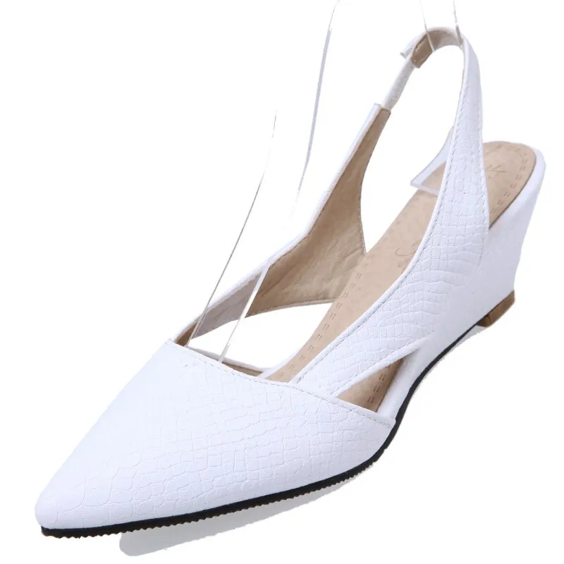 Sweet Casual Wedge Sandals Women Summer Shoes Solid Snake Cut-outs Ladies Fashion Shoes Woman Pointed Red White Sandals Ladies