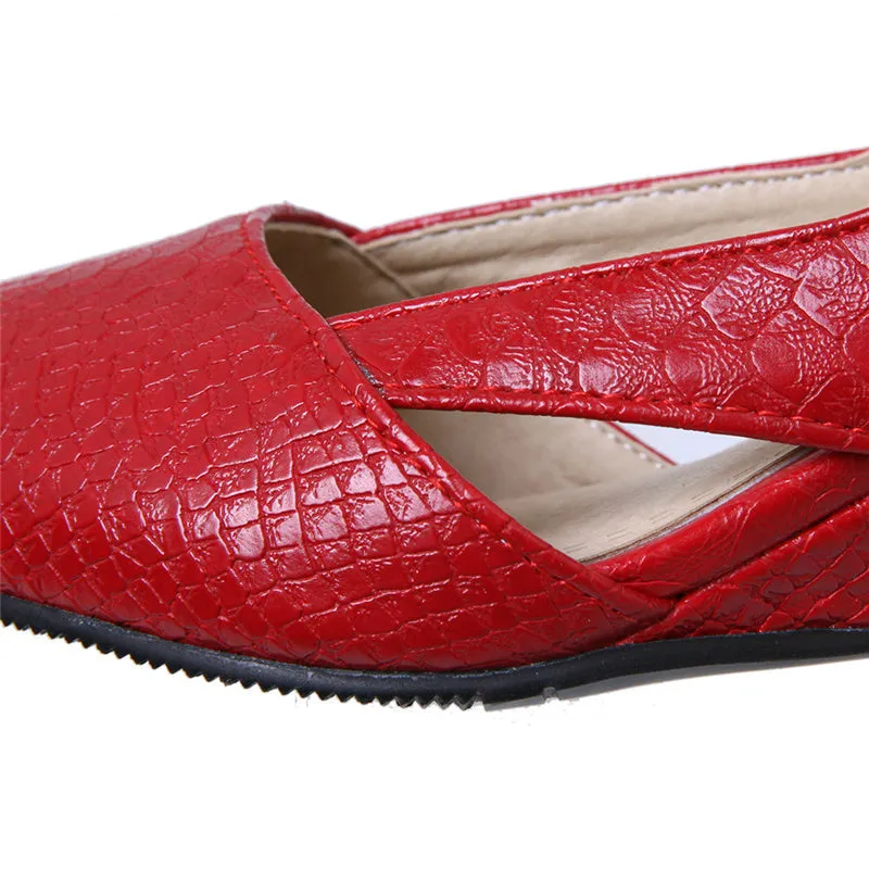 Sweet Casual Wedge Sandals Women Summer Shoes Solid Snake Cut-outs Ladies Fashion Shoes Woman Pointed Red White Sandals Ladies