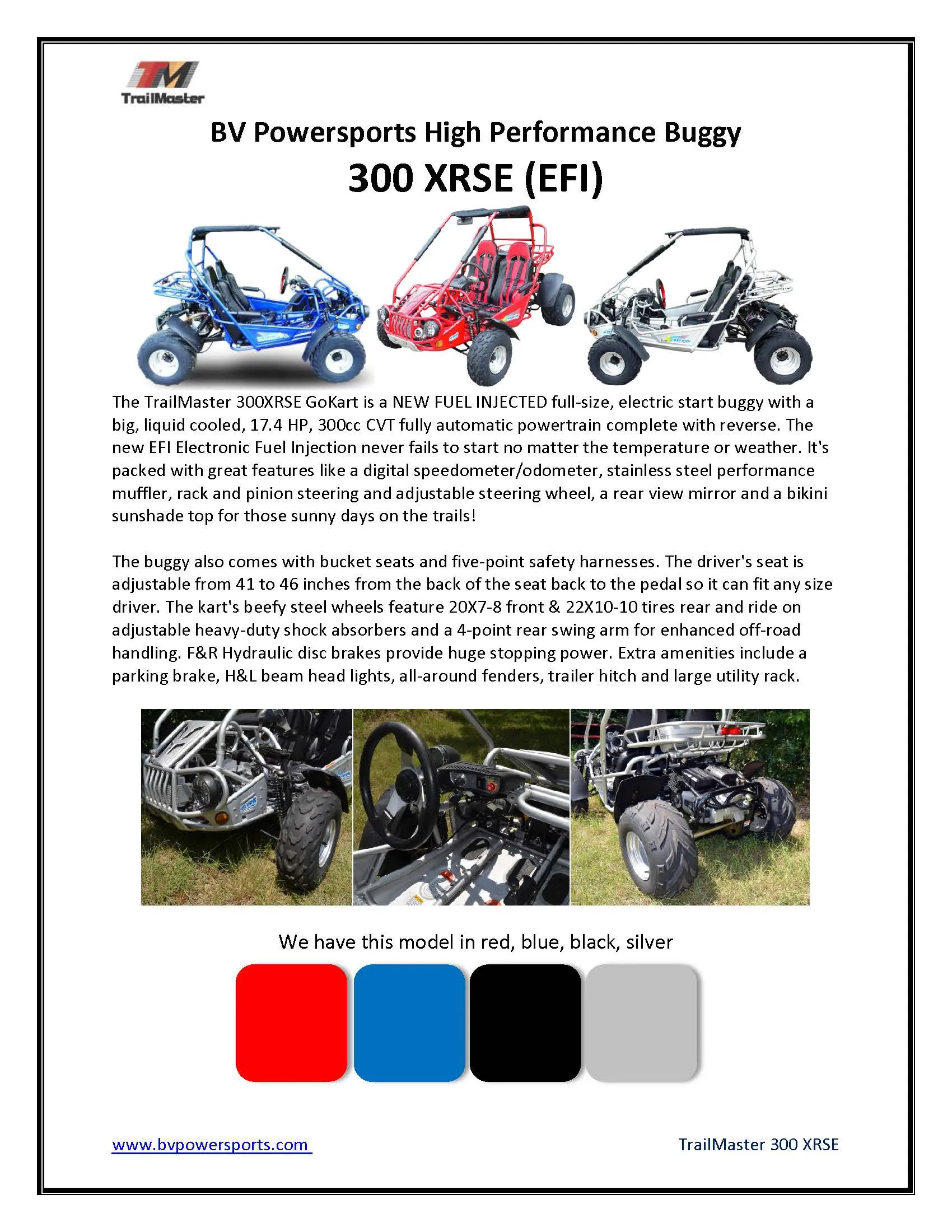 Trailmaster 300XRSE EFI Ultra Buggy Go Kart Largest Engine, Fuel Injected Motor, Over Sized disc brakes, Water Cooled
