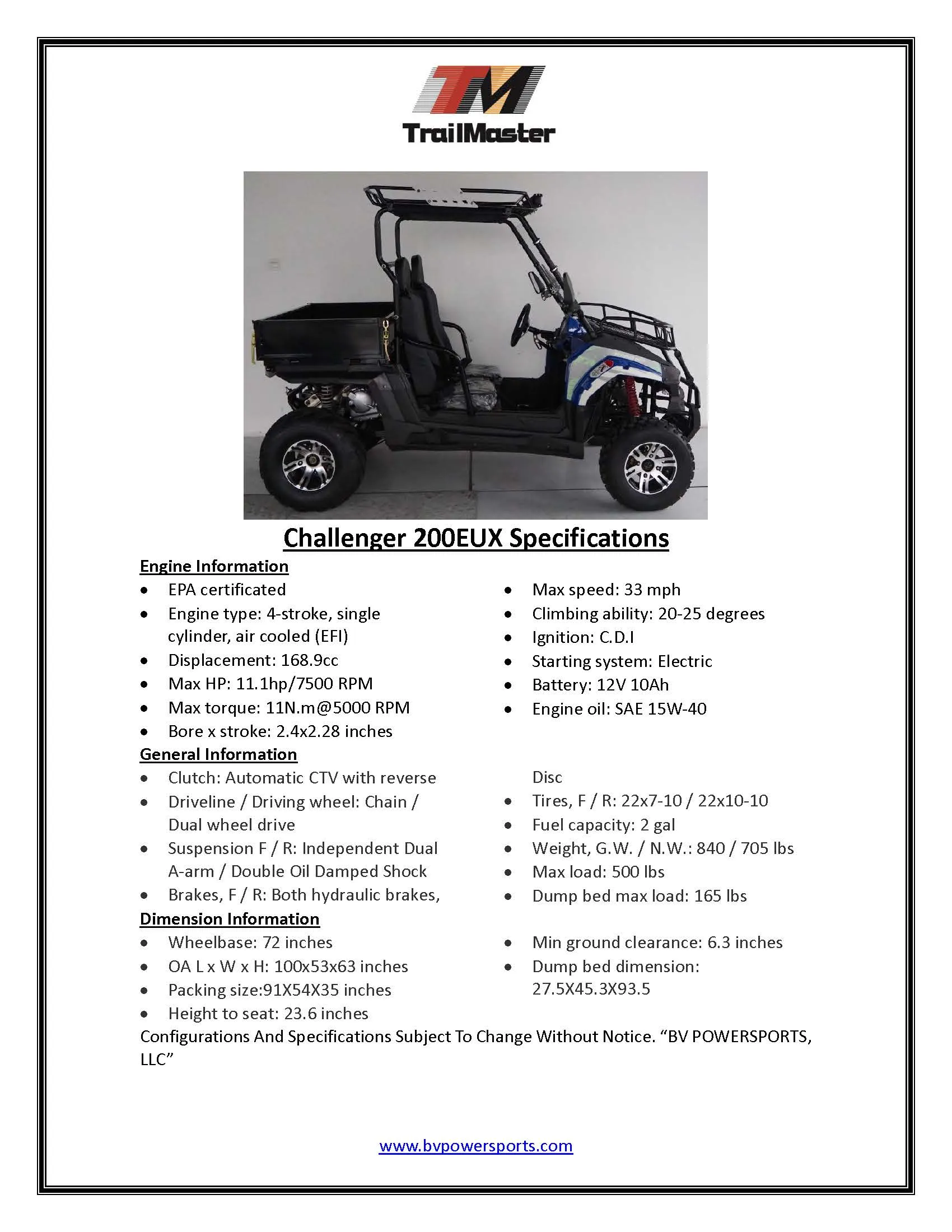 Trailmaster Challenger 200EUX EFI, The Ultimate Challenger Cross Over. Automatic, Low End Torque, Racks and Light Bar included